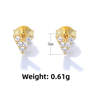 Detailed macro view of S925 sterling silver V-shaped stud earrings with zircons 5mm size
