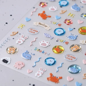 3D embossed nail art stickers with cute sea animals and cartoon designs for DIY manicure