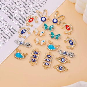 10Pcs evil eye jewelry connectors in horseshoe butterfly and love shapes with rhinestones