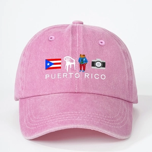Casquette de baseball en coton délavé rose avec imprimé Puerto Rico et sangle réglable