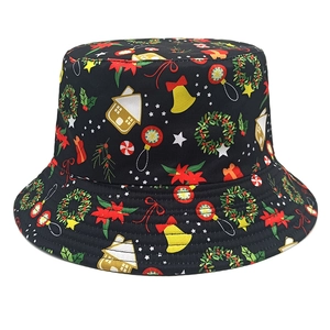 Christmas Bucket Hat Polyester Breathable Festive Print Fisherman Cap Party Sun Protection Women Men
