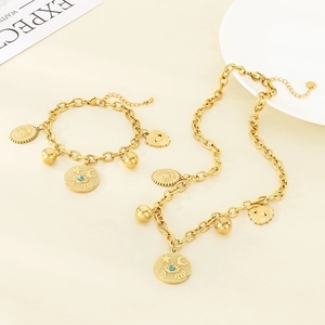 Bohemian 18k gold plated stainless steel jewelry set with evil eye and star coin charms