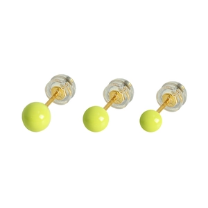 Three neon yellow-green mini spherical stud earrings with clear silicone backings
