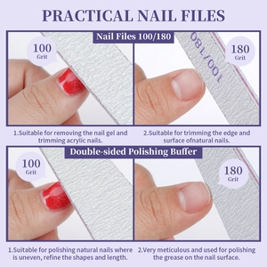 Macro view of 100/180 grit double-sided nail files for acrylic and natural nail shaping