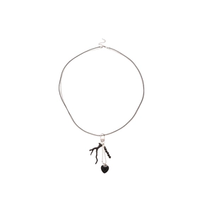 Double-layered necklace with vintage heart and branch pendants on silver chain