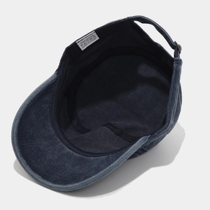 Navy blue washed cotton cadet cap for men and women with adjustable metal buckle closure