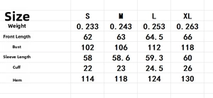 Size chart for lantern sleeve blouse showing measurements for S, M, L, and XL sizes