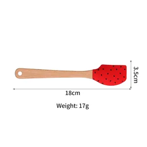 Mini silicone spatula with watermelon pattern and wood handle for baking, 18cm long