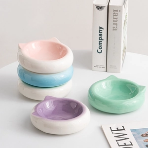 Minimalist cat ear ceramic bowl in macaron colors for pet feeding or jewelry storage