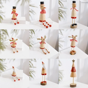 Christmas Wooden Desktop Ornaments Nordic Style Elk Snowman Santa Claus Tree Tabletop Decorations Hand-Painted Festive