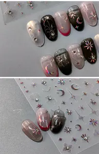 Detailed macro of 5D starry sky nail stickers with holographic stars and moon relief