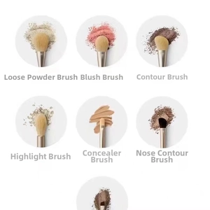 Detailed grid view of 12 professional makeup brushes with soft bristles and metal ferrules