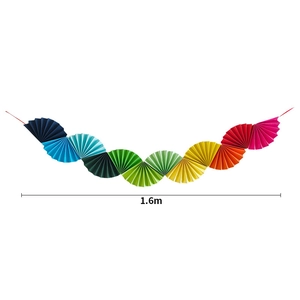 Rainbow paper fan garland for party decor, 1.6m long with vibrant multi-color pleats
