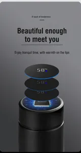 Close-up of smart vacuum flask lid showing real-time 58°C LED temperature display