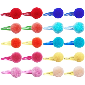 Set of 20 colorful candy-colored pom pom hair clips for girls with rainbow metal snap clips