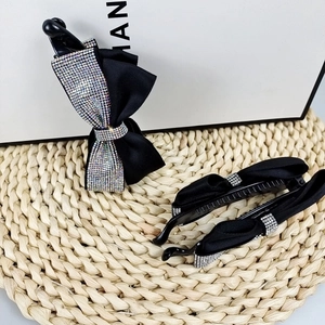Fermagli a banana vintage francesi con fiocchi neri, strass e design antiscivolo