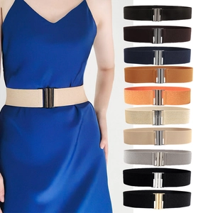 Women Fashion Elastic Wide Waist Belt Solid Color Cinch Belt With Metal Hook Buckle Decorative Waistband For Dress Coat