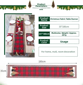 Christmas table runner with red black plaid pattern and elk embroidery 35x180cm detail