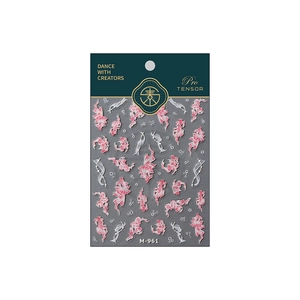 Frosted gold glass koi fish nail stickers M-961 with elegant 3D white ribbon patterns