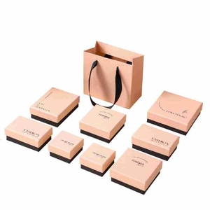 Pink jewelry gift box set with matching shopping bag for rings and necklaces