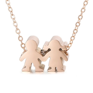 Polished 316L Stainless Steel Boy Girl Silhouette Pendant Necklace Simple Sweet Couple Friendship Gift Jewelry