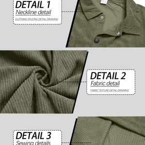 Olive green corduroy button-down shirt jacket with waffle texture and detailed collar design