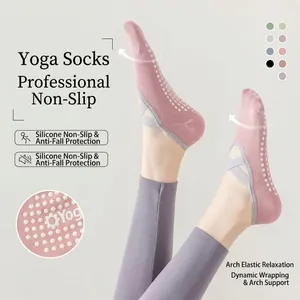 Non-Slip Yoga Socks Combed Cotton Silicone Grips Cross Elastic Straps Pilates Dance Fitness Sports Floor Socks For Women