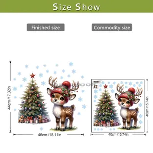 Tableau des tailles pour sticker mural de Noël avec renne et sapin, 44cm par 46cm
