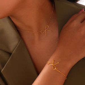 Minimalist Bowknot Stainless Steel Jewelry For Women Gold Silver Plated Geometric Bow Tie Necklace Bracelet Earrings Fashion Gift