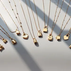 Chic 18K gold plated titanium steel necklaces with various lock and star pendants
