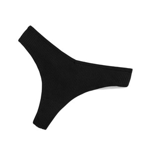 Minimalist black ribbed thong for women with a comfortable low-waist and breathable fabric