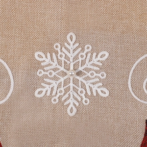 Linen Christmas tree skirt with white embroidered snowflake and pearl detail