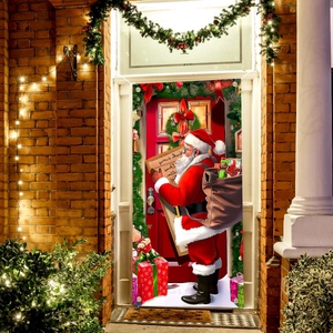 Outdoor Santa Claus garden door banner for festive home wall and porch decoration