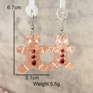 Boucles d'oreilles chat en pain d'épice acrylique avec strass rouges de 6,7 cm