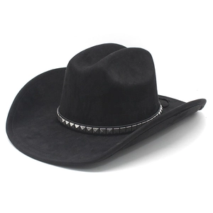 Western Cowboy Hat Suede Wide Brim Square Riveted Band Fedora Jazz Sun Hat For Outdoor Travel Punk Retro Style
