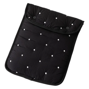 Black polka dot quilted sleeve for 11 and 13 inch tablets with snap closure protection