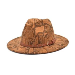 Snake Print Woolen Fedora Hat Wide Brim Jazz Cap With Rivet Belt Unisex Fashion Outdoor Sun Protection