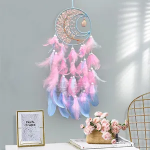 Tree Of Life Dream Catcher With Crystal Stone Feather Handmade Bohemian Wall Hanging Ornament For Home Decor