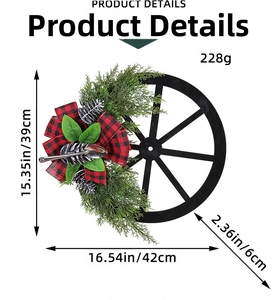 Detailed view of rustic Christmas wreath dimensions with pine cones and check bow