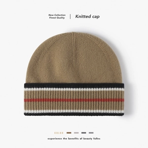 Thickened Wool Knit Beanie For Men Women Autumn Winter Warm Cuffed Skull Cap Contrast Stripe Pattern Outdoor Fashion Hat