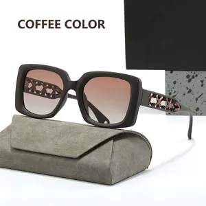 Square matte coffee sunglasses with polarized gradient lenses and woven texture arms