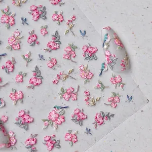 3D relief nail stickers featuring pink cherry blossoms and birds, MS 592 model