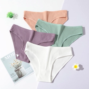 Breathable cotton ribbed women's panties in multiple pastel colors with a soft texture