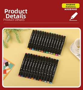 Detailed close-up of 30 colors dual-tip art markers with black barrels and color-coded caps