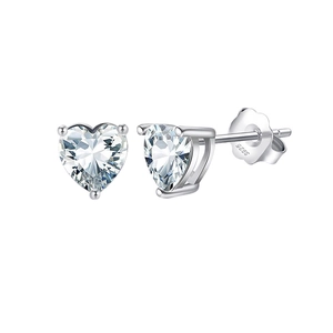 Detailed view of S925 sterling silver heart-shaped cubic zirconia stud earrings with butterfly backs