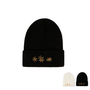 Women Knitted Beanie Hat Acrylic Cuffed Ribbed Floral Embroidery Warm Winter Autumn Fashion Soft Comfort Daily Wear