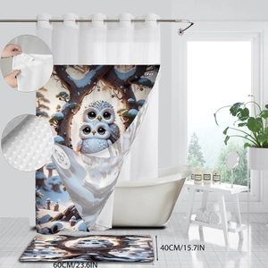 Detailliertes Duschvorhang-Set mit Schmetterlingsdruck und wasserdichter Badezimmermatte