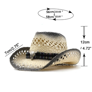Chapeau de paille de cowboy avec ruban ethnique et tête de taureau pour protection solaire