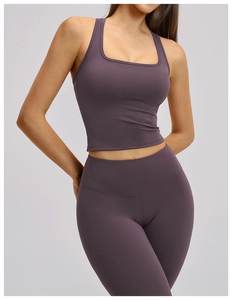 Detail showing the racerback design and V-shaped high waist seam of the yoga set