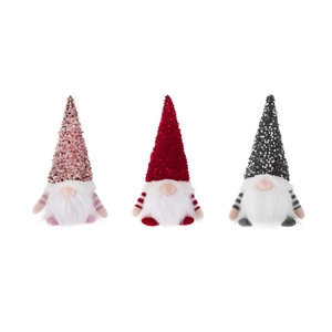 Trois gnomes de Noël à paillettes avec lumières et longues barbes blanches pour décoration
